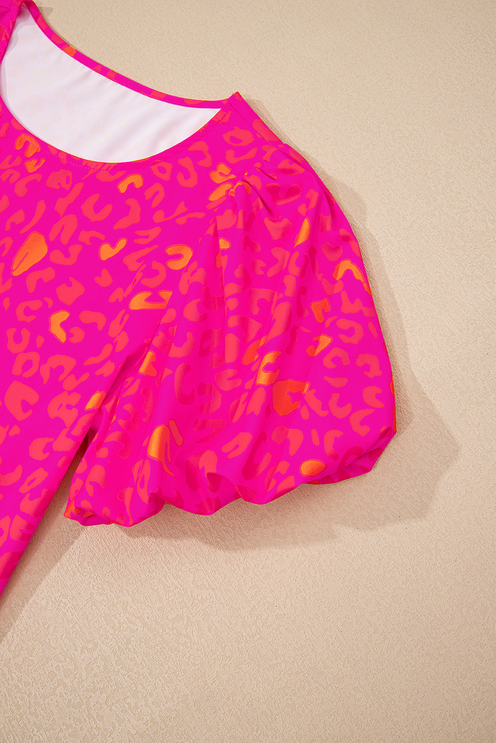Rose Leopard Printed Puff Sleeve Top