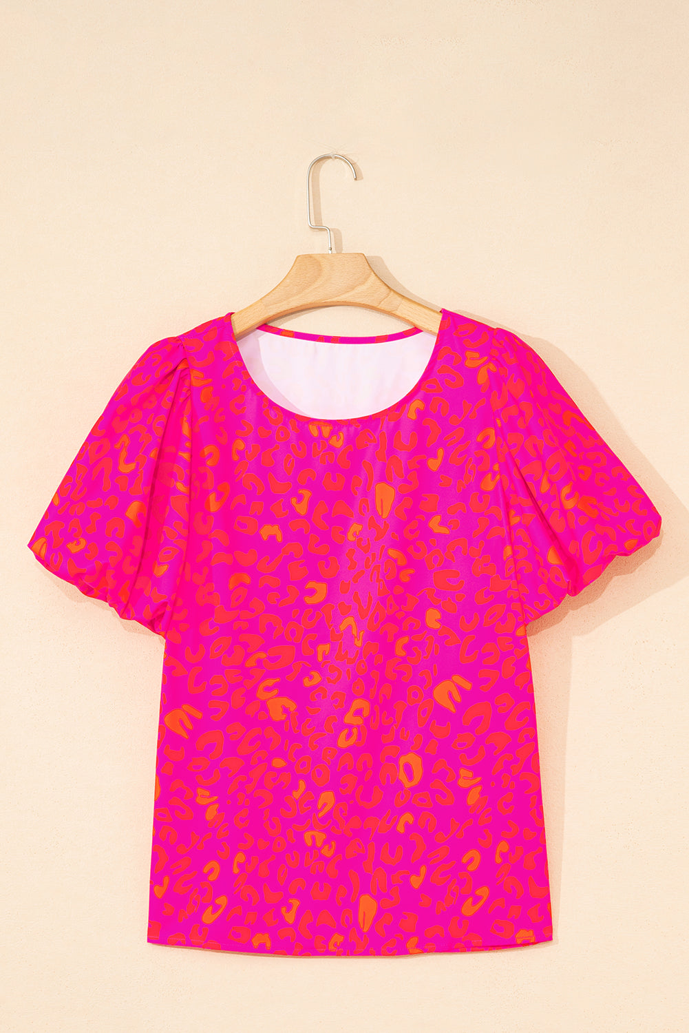 Rose Leopard Printed Puff Sleeve Top
